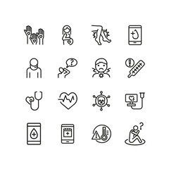 Poster - Medical aid app line icon set. Heartbeat, pregnancy, sore throat. Medicine concept. Can be used for topics like urgent help, emergency, disease
