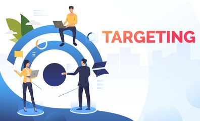 Poster - Business people working and setting business target. Planning, management, strategy concept. Presentation slide template. Vector illustration can be used for topics like business, finance, targeting