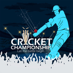 creative illustration of Cricket championship banner with India's player hitting the ball on stadium background. - Vector