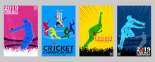 Creative Illustration Of Cricket Championship 4 Set Of Poster, Flyers And  Background. - Vector