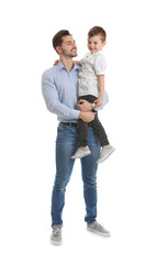 Poster - Portrait of dad and his son isolated on white