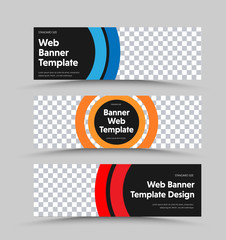 Poster - Design black vector horizontal web banners with place for photo and color round design elements.