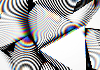 Poster - Abstract background with engraving or woodcut styled 3d shapes and glitch effect