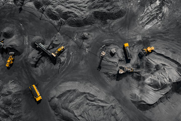 open pit mine, extractive industry for coal, top view aerial drone