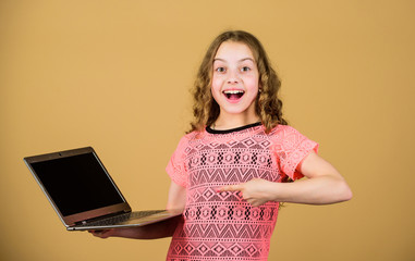 online education and e learning. shopping online with mobile internet. business digital marketing. child development in digital age. Using social network. happy small girl with notebook. Experience