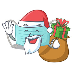 Poster - Santa with gift surgical mask in a cartoon wallet