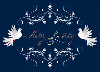 Poster - Vintage ornament with flying dove for greeting card with text 