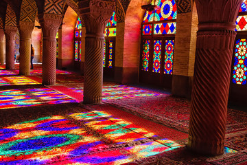 SHIRAZ, IRAN - NOVEMBER 21, 2016: Nasir al-Mulk mosque or Pink mosque, Shiraz, Iran. It was built in 1888 and is known in Persian as Masjed-e Naseer ol Molk.