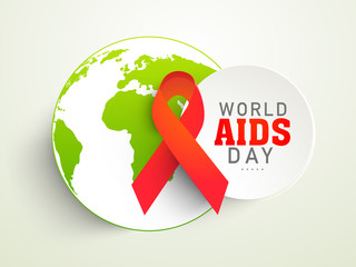 Poster - Sticker set with red ribbon or globe World Aids awareness Day.