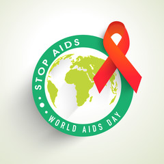 Poster - World Aids awareness Day badge with red ribbon.