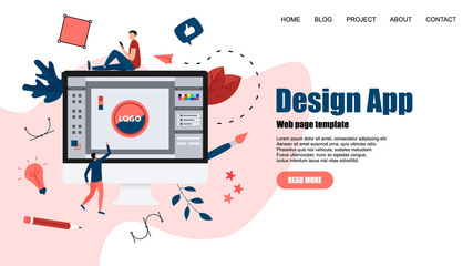 Aufkleber - webpage template. flat vector graphic design concept with an open design application with a creative