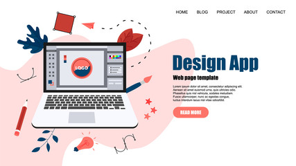 Aufkleber - webpage template. flat vector graphic design concept with an open design application with a creative