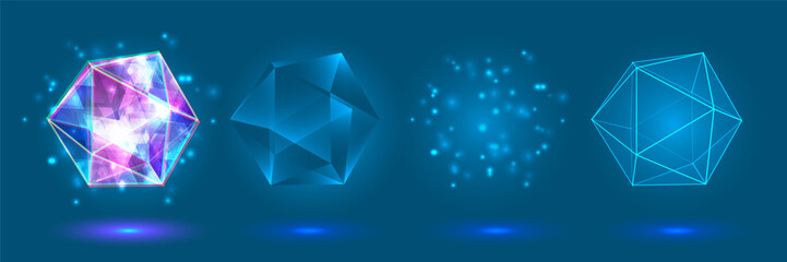 Wall Mural - vector crystal. power and energy of the elements. blue, violet, neon glow.