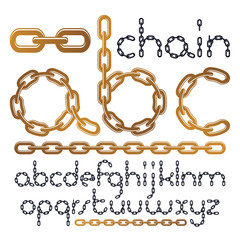 Fototapete - Vector type font, script from a to z. Lower case decorative letters, abc created using connected chain link.