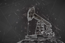 Oil Derrick. Vector 3d Object. Mining Of Minerals. Abstract Explosion Of Particles.
