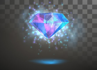 Wall Mural - vector crystal. power and energy of the elements. blue, violet, neon glow.