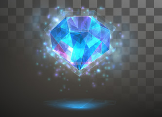 Wall Mural - vector crystal. power and energy of the elements. blue, violet, neon glow.