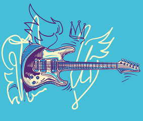 Poster - Drawn funky guitar music graffiti