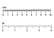Centimeters And Inches. Black Scale With Numbers For Rulers. Different Units Of Measurement. Vector Illustration