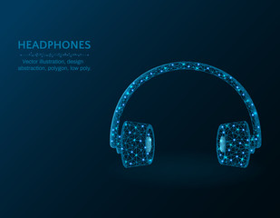 Wall Mural - Headphones low poly design, polygonal audio equipment vector illustration