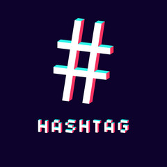 Wall Mural - isolated hashtag icon 3d on dark background