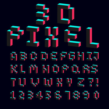 3d alphabet made of pixel design font