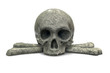 3D render of stone skull and crossbones isolated on white
