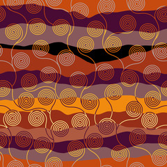 Fototapete - Seamless brown patchwork pattern. Curly waves pattern in Art Nouveau style. Vector illustration.
