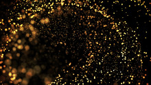 Gold Particles Glisten In The Air, Gold Sparkles In A Viscous Fluid Have The Effect Of Advection With Depth Of Field And Bokeh. 3d Render. Cloud Of Particles. 167
