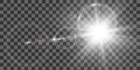 Poster - White beautiful light explodes with a transparent explosion. Vector, bright illustration for perfect effect with sparkles. Bright Star. Transparent shine of the gloss gradient, bright flash. 