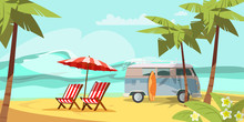Summer Sand Beach Flat Vector Illustration