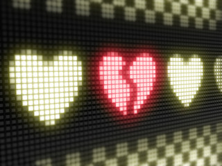 Wall Mural - Broken heart. The bright inscription in a light board with big pixel. 