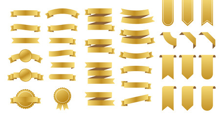 Sticker - Gold ribbons banners. Set of ribbons. Vector stock illustration.