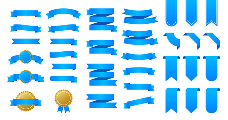 Sticker - Blue ribbons banners. Set of ribbons. Vector stock illustration.