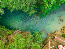 Aerial View Of People Swimming In Pool By Kawasan Falls In Alegria, Philippines.