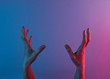 © splitov27 - Awesome female hands with blue neon red light. Halloween theme. Minimalism fashion. Surrealism. Concept art