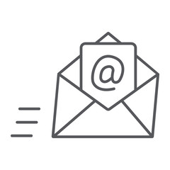 Aufkleber - Email thin line icon, mail and letter, mail envelope sign, vector graphics, a linear pattern on a white background.