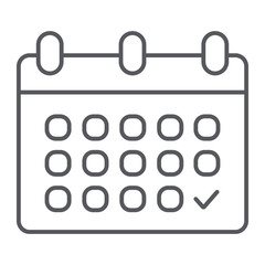 Poster - Calendar thin line icon, date and schedule, reminder sign, vector graphics, a linear pattern on a white background.