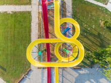 Abstract Aerial View Of Water Slide In Abandoned Water Park.