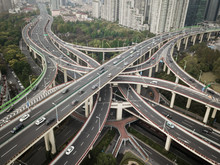 Aerial View Of Multi Level Interchange In Shanghai, China.