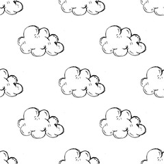 Wall Mural - Seamless pattern Handdrawn cloud doodle icon. Hand drawn black sketch. Sign symbol. Decoration element. White background. Isolated. Flat design. Vector illustration