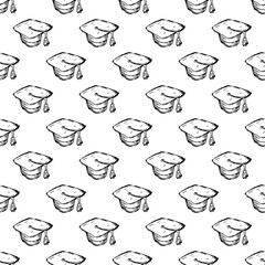 Seamless pattern Handdrawn hat doodle icon. Hand drawn black sketch. Sign symbol. Decoration element. White background. Isolated. Flat design. Vector illustration