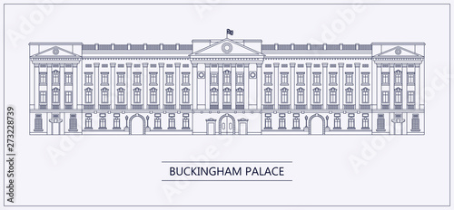 Fotografía London Buckingham palace outline flat vector illustration.