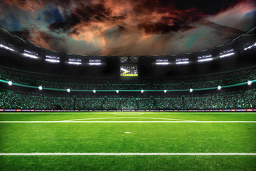 Wall Mural - night soccer field with lights and spectors panorama 3d rendering