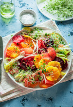 Citrus Salad With Endive, Clover Sprouts And Sunfloer Seeds