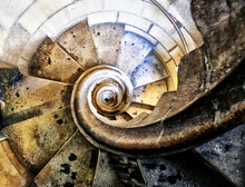 Very Old Spiral Stairway Case. Barcelona, Spain.