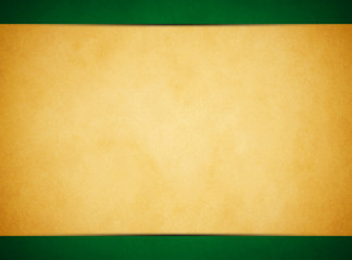 an tan parchment texture background with set under a rich green textured header and footer.
