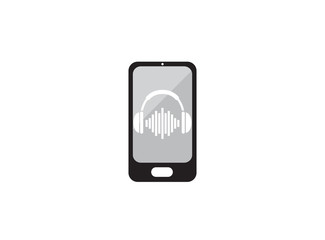 Headphones with music beats, Headset Logo design illustration in a smartphone shape icon