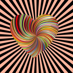 Poster - Colorful warp heart in the middle of sun arrays burst pattern