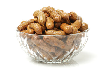 The Closeup of boil peanut thai style on white background